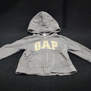 Baby Gap Gray Zip Up Hoodie Logo Print Fleece‎ Lined Kids Size